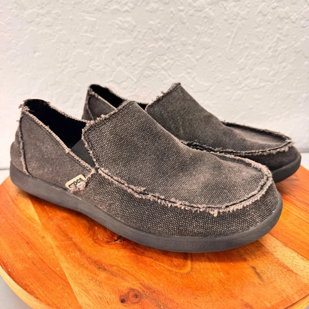 Crocs Santa Cruz Mens 9 Charcoal Gray Canvas Slip On Loafers Casual Shoes